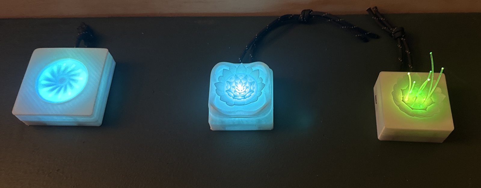 Three LED rings lit in the dark