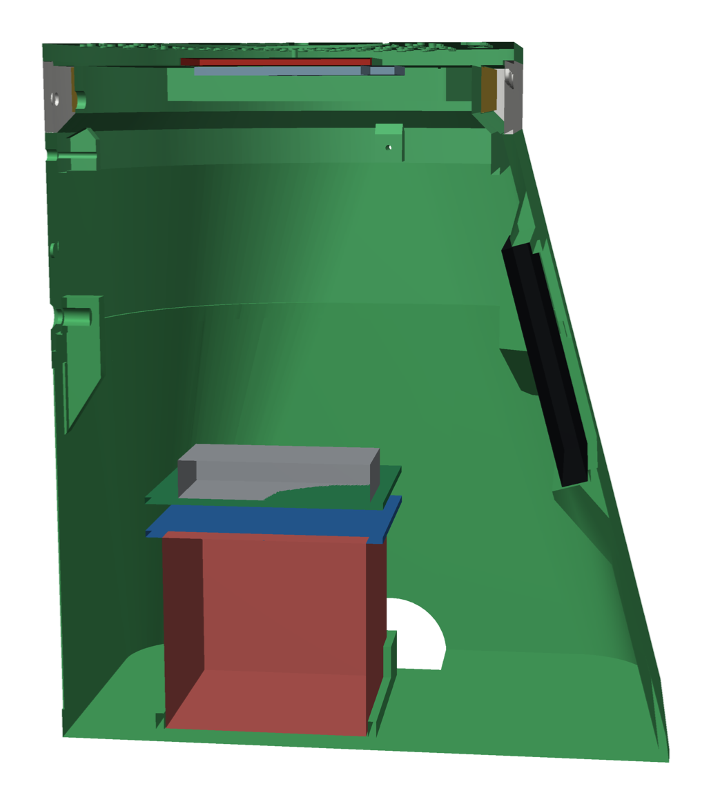 Cutaway render showing the electronics inside the kiosk
